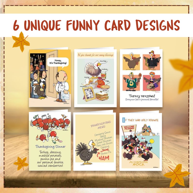 Stonehouse Collection Thanksgiving Cards (Variety Pack) - Set of 18 Boxed Cards & 19 White Envelopes, 5x7 Folded Greeting Card with 6 Unique Designs, Funny Thanksgiving Cards - Image 3